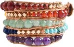 YGLINE Boho Handmade Wrap Leather Tube Crystal Stone Bracelet for Women
